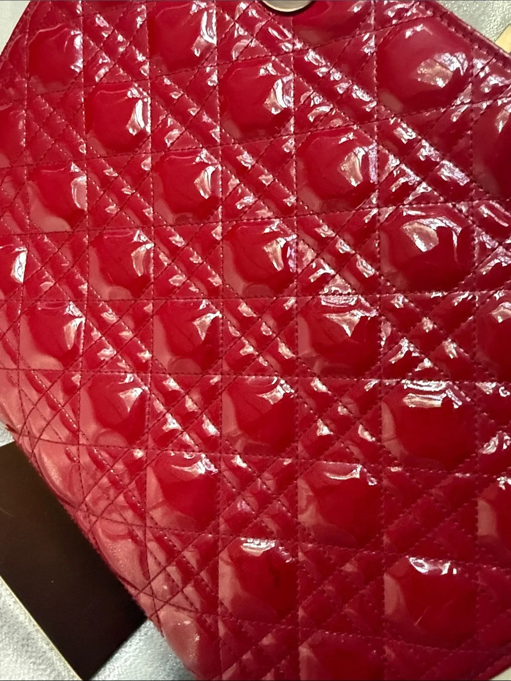 Dior Patent Quilted Tote - Red